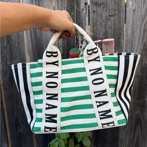 Green and White Striped Tote Bag